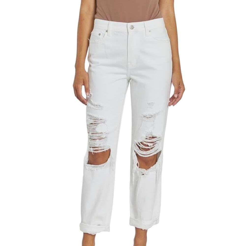 Pistola Women's Presley High Rise Relaxed Roller Distressed White Jeans Size 26